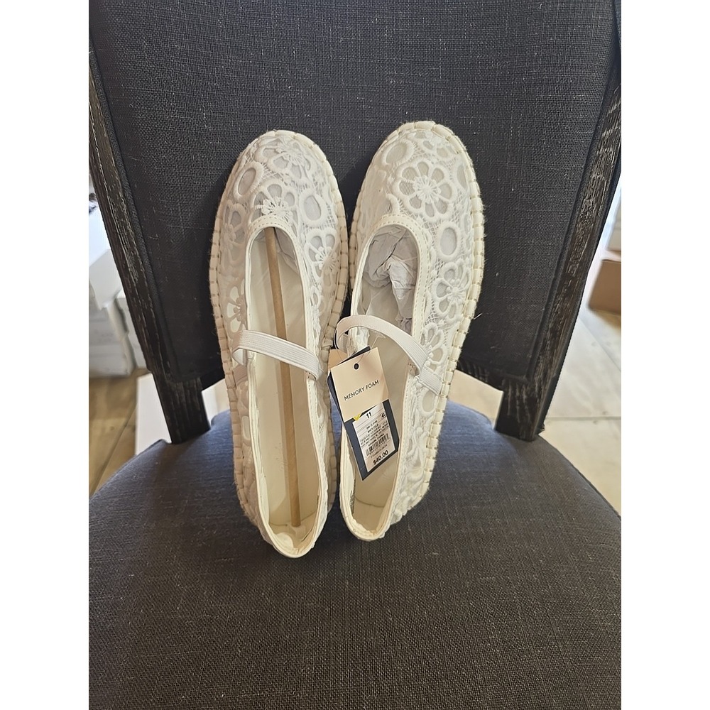 Womens Celia Floral Lace Mary Jane Espadrille Flat with Memory Foam Insole Sz 11